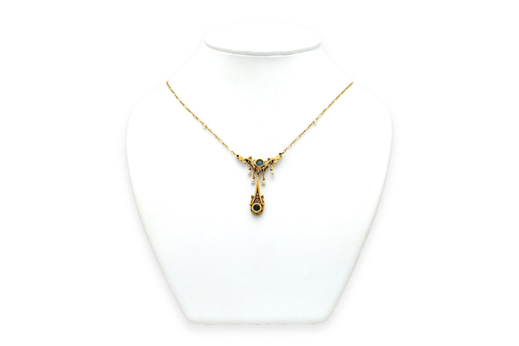 Collier Collier Art Nouveau tourmalines, perles et diamants taille rose en or jaune 18 carats 58 Facettes 22936