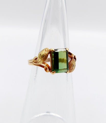 Bague 47.5 Bague art nouveau or 14k tourmaline et monture fleurie (circa 1910) 58 Facettes A06116