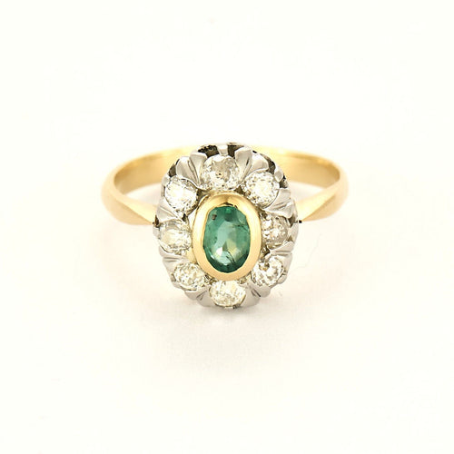 Bague 55 Bague marguerite ancienne émeraude diamants en or deux tons 58 Facettes LMB-289