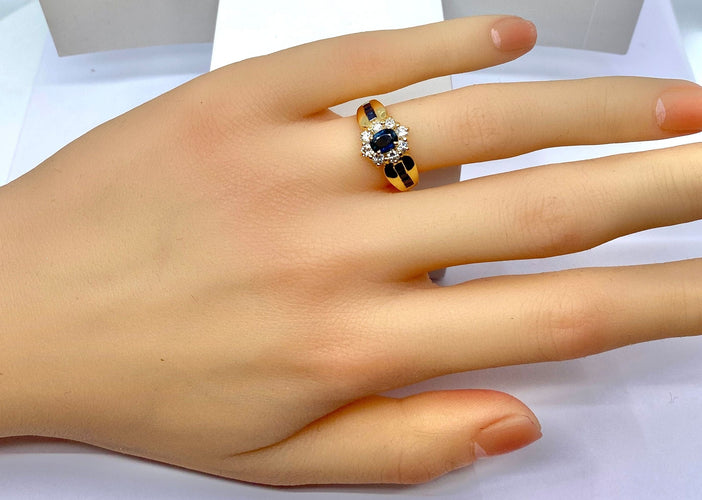 Bague 52 Bague jonc marguerite en or jaune 18 carats en saphirs et diamants 58 Facettes AB573