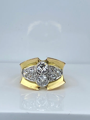 Bague 51 Bague Tank en or jaune 18 carats et platine sertie de diamants 58 Facettes AB665