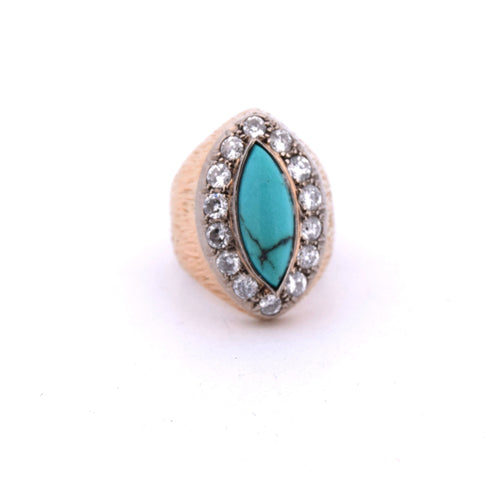 Bague 43 Bague en or jaune et blanc avec turquoise et diamants 58 Facettes
