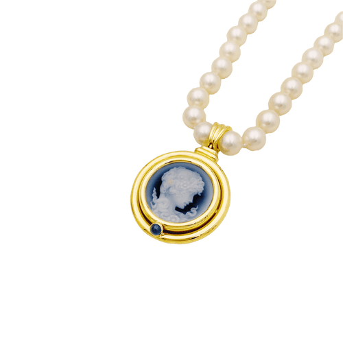 Collier Collier or jaune, perles de culture, camée onyx. 58 Facettes 34595