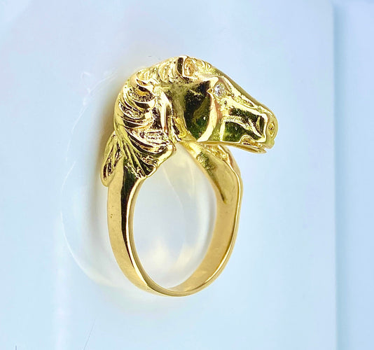 Bague 51 Bague en or jaune, tête de cheval et diamants 58 Facettes AB643