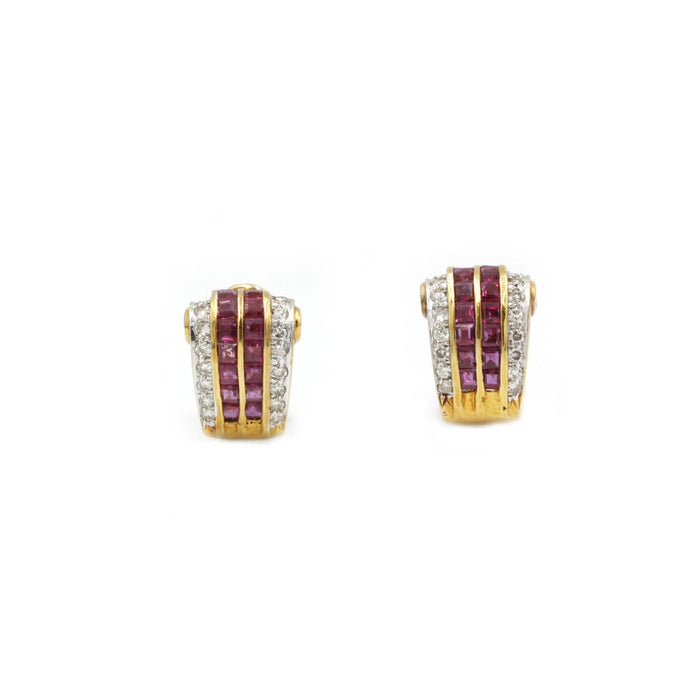 Boucles d'oreilles Boucles d'oreilles or jaune diamants rubis 58 Facettes 220219R