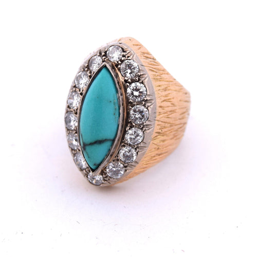 Bague 43 Bague en or jaune et blanc avec turquoise et diamants 58 Facettes