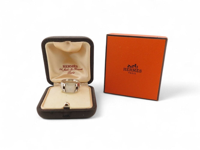 Bague 54 vintage bague HERMES medor pierre de lune & 4 diamants t54 en argent 58 Facettes 269493