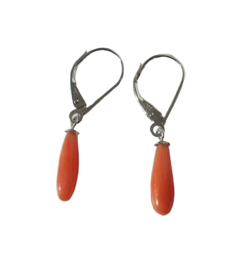 Boucles d’oreilles dormeuses pendantes or blanc corail 58 Facettes