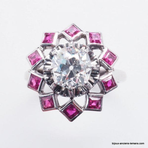 Bague 51 Bague Rétro Diamant Rubis Synthétiques Calibrés 58 Facettes 16206