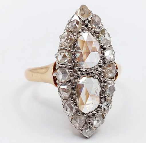 Bague 50 Bague marquise antique or rose 18k et diamants taille roses (circa 1900) 58 Facettes A06286
