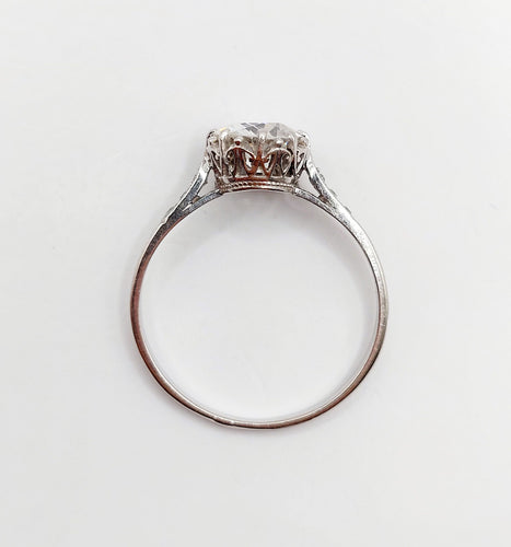 Bague 57.5 Bague solitaire Art Déco Platine, diamant taille ancienne 1,35 carat (circa 1920) 58 Facettes A05642