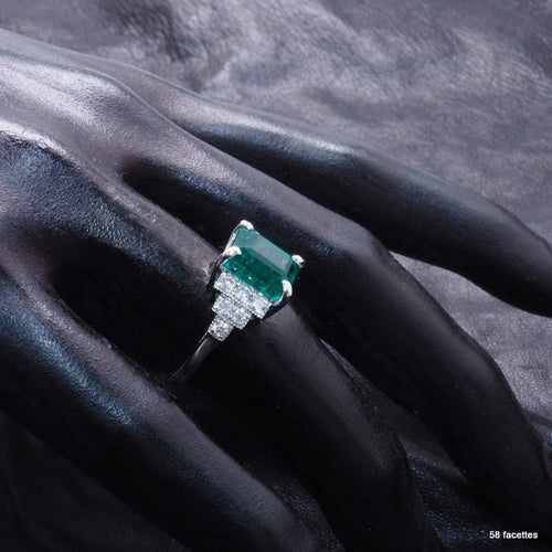 Bague 52 Bague Or blanc Emeraude Diamants 58 Facettes 4207