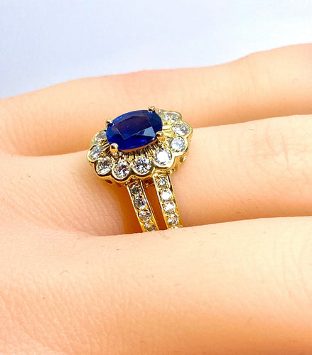 Bague 52 Bague marguerite en or jaune 18 carats, saphir et diamants 58 Facettes AB494