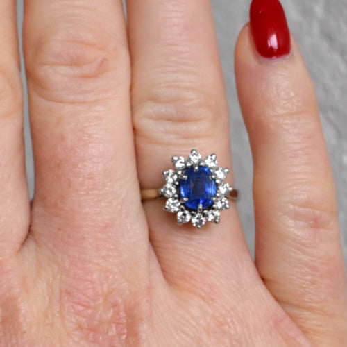 Bague 54 Bague Marguerite en Or 18k, Saphir Ceylan Non Chauffé et Diamants - Vintage 58 Facettes 505