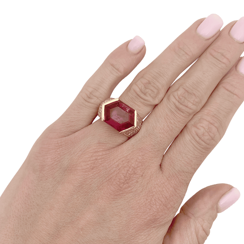 Bague 52 Bague vintage O.J. Perrin or jaune, diamants, tourmaline rose. 58 Facettes 34371