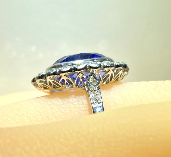 Ring - Ouppvärmd Ceylon-safir 6,53 ct i Platina och diamanter 