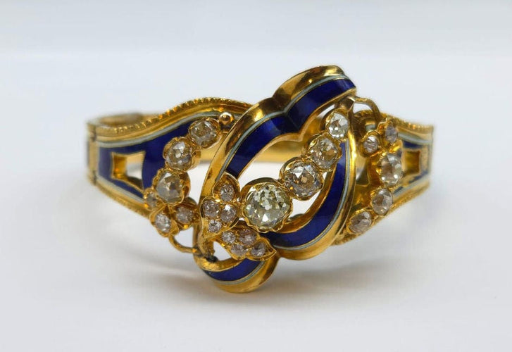 Bracelet Bracelet articulé or jaune, email et diamants XIXè siècle 58 Facettes