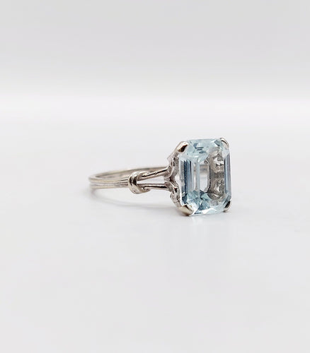 Bague 53 Bague cocktail art déco or blanc aigue marine 58 Facettes A05346