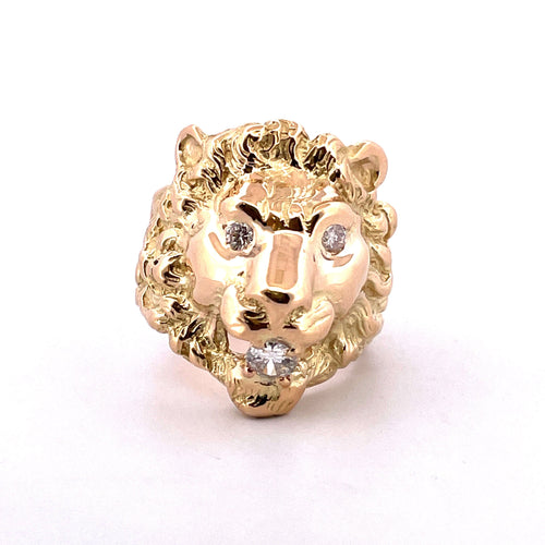 Bague Bague lion en or jaune massif 18 carats et diamants 58 Facettes