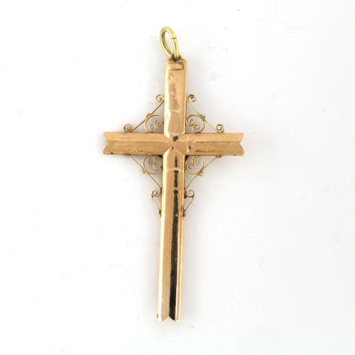 Pendentif Pendentif en or rose du début de l'époque victorienne, en forme de croix avec Jésus 58 Facettes