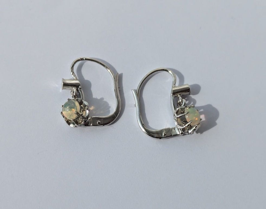 White gold opal sleeper earrings