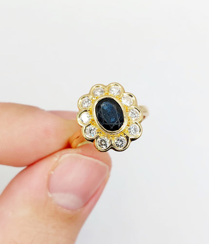 Bague 58 Bague marguerite art déco or saphir et diamants 58 Facettes A03969