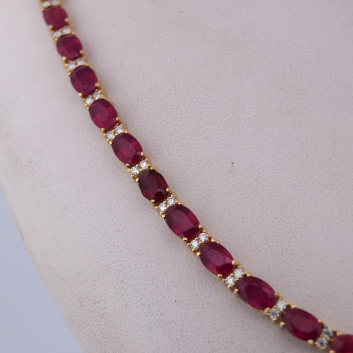 COLLANA IN ORO GIALLO 18 KT CON RUBINI E DIAMANTI 58 Facettes