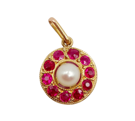 Pendentif Pendentif cible victorien or jaune, perle et rubis (circa 1880) 58 Facettes A06148