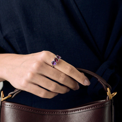 Bague 49 Bague or gris, tourmalines et améthyste 58 Facettes RNG3391