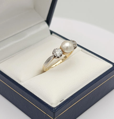 Bague 51 Bague Trilogie début XXème Diamant Perle 58 Facettes