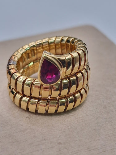 Bague 51 Bvlgari - Bague Tubogas vintage en or jaune 18k et rubis 58 Facettes