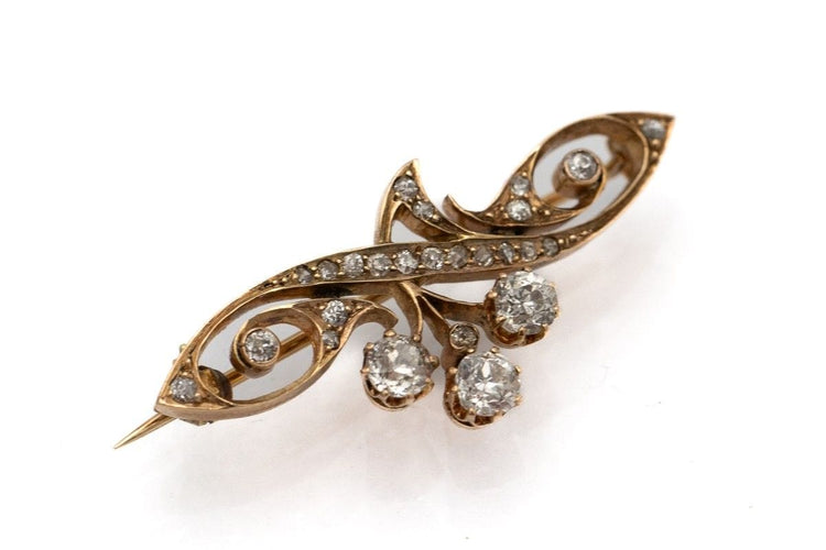 Antique yellow gold brooch with 0.85-carat diamonds in the Art Nouveau style 58 Facettes 9043