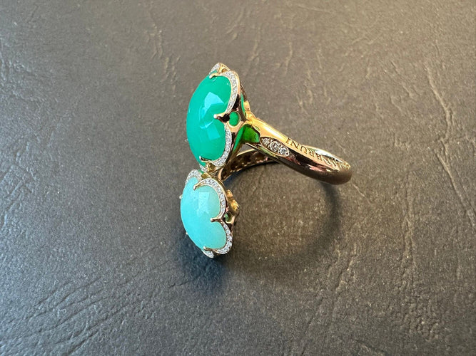 Bague 55 PASQUALE BRUNI - Bague Bon Ton or rose, diamants, chrysophrase. 58 Facettes