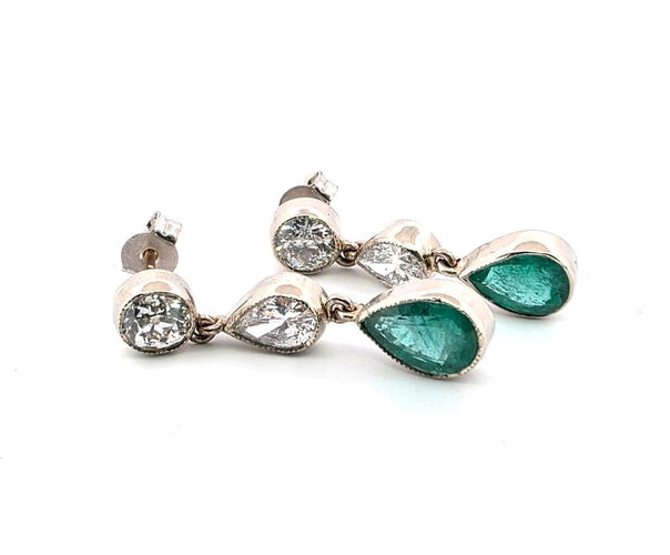 Boucles d'oreilles Boucles d'oreilles vintage en or blanc avec diamants et émeraudes 58 Facettes