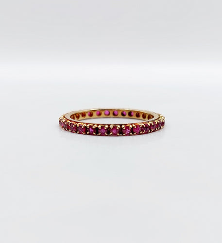 Bague 50.5 Alliance américaine or jaune petits rubis ronds (circa 1950) art deco éternité 58 Facettes A05472