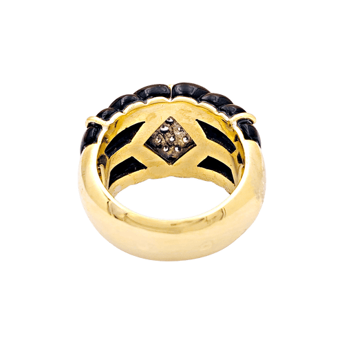 Bague 53 Bague bandeau en or jaune, diamants et onyx. 58 Facettes 34717