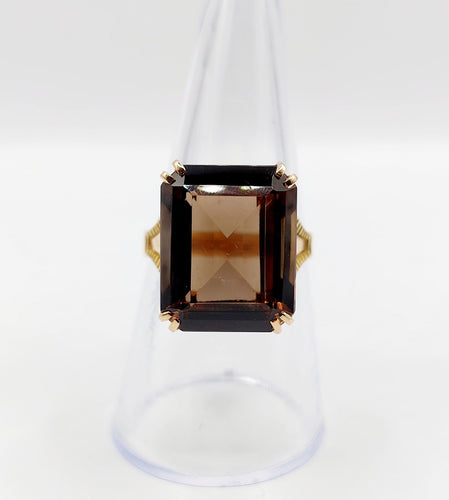 Bague 55.5 Bague cocktail vintage or rose quartz fumé, art déco 58 Facettes B01000