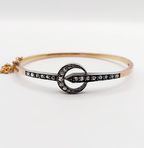 Bracelet Bracelet antique croissant de lune en or rose 18k et argent, diamants taille roses 58 Facettes A06437