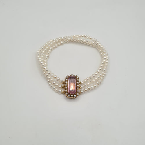 Bracelet Bracelet or rose 18 carats serti de perles fines et pierre rose 58 Facettes