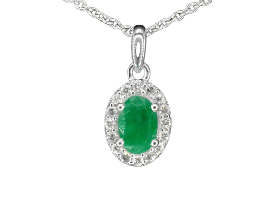 White gold entourage pendant with diamonds and emerald 58 Facettes 2018