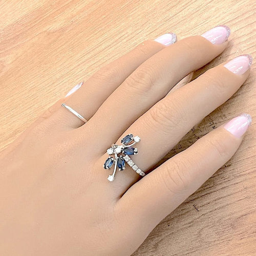 Bague 52 Bague fleur Saphirs et Diamants Or blanc 58 Facettes AA 1737