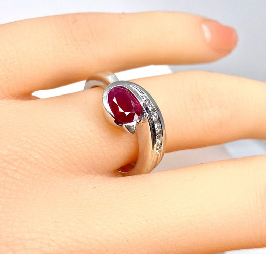 Bague 53 Bague or blanc rubis diamants 58 Facettes AB645