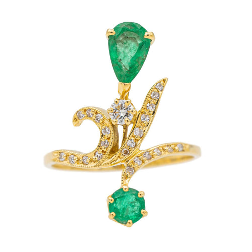 Prsten od žutog zlata sa smaragdom, dijamantom 