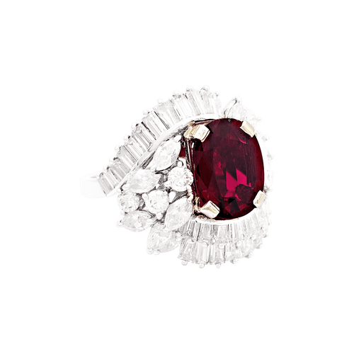 Bague 56 Bague jupe rubis, diamants, platine. 58 Facettes 34673