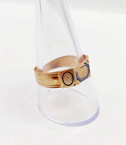 Bague 61.5 Bague chevalière victorienne en or rose 18k décorée d’émail et de fleurs 58 Facettes A06459