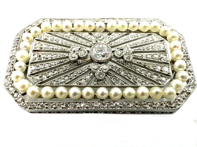 Broche Broche Art-Déco platine, diamants et perles 58 Facettes