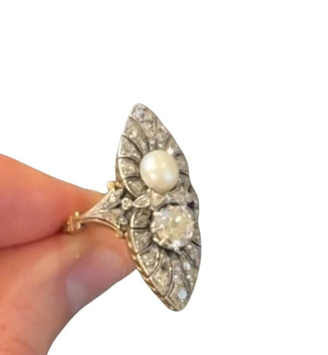 Bague 56 Bague Marquise Or Rose, Argent Diamant & Perle 58 Facettes GU235