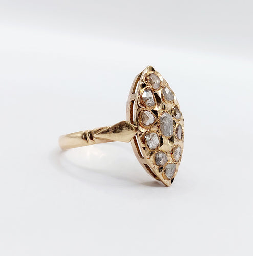 Bague 56 Bague marquise ancienne or rose, diamants taille rose 58 Facettes A05645