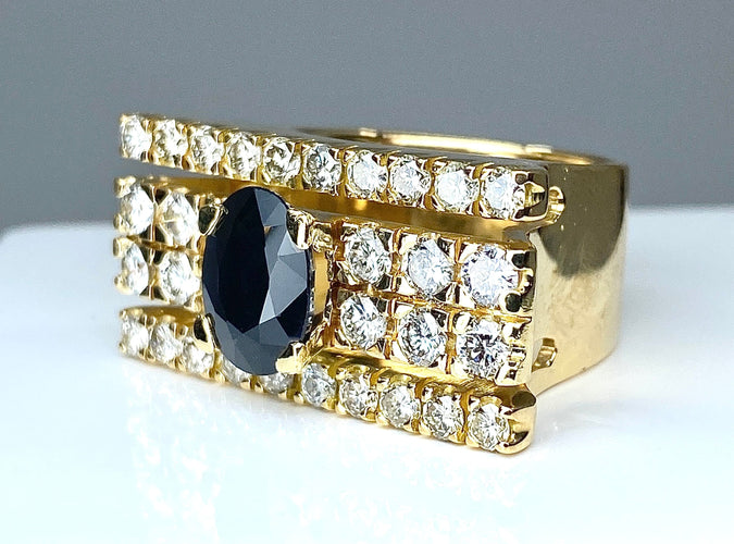 Bague 56 Bague style Tank diamants et saphir 58 Facettes AB289