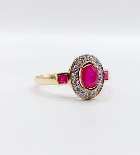 Bague 55 Bague pompadour vintage or jaune, rubis, diamants et de rubis carrés 58 Facettes A05077